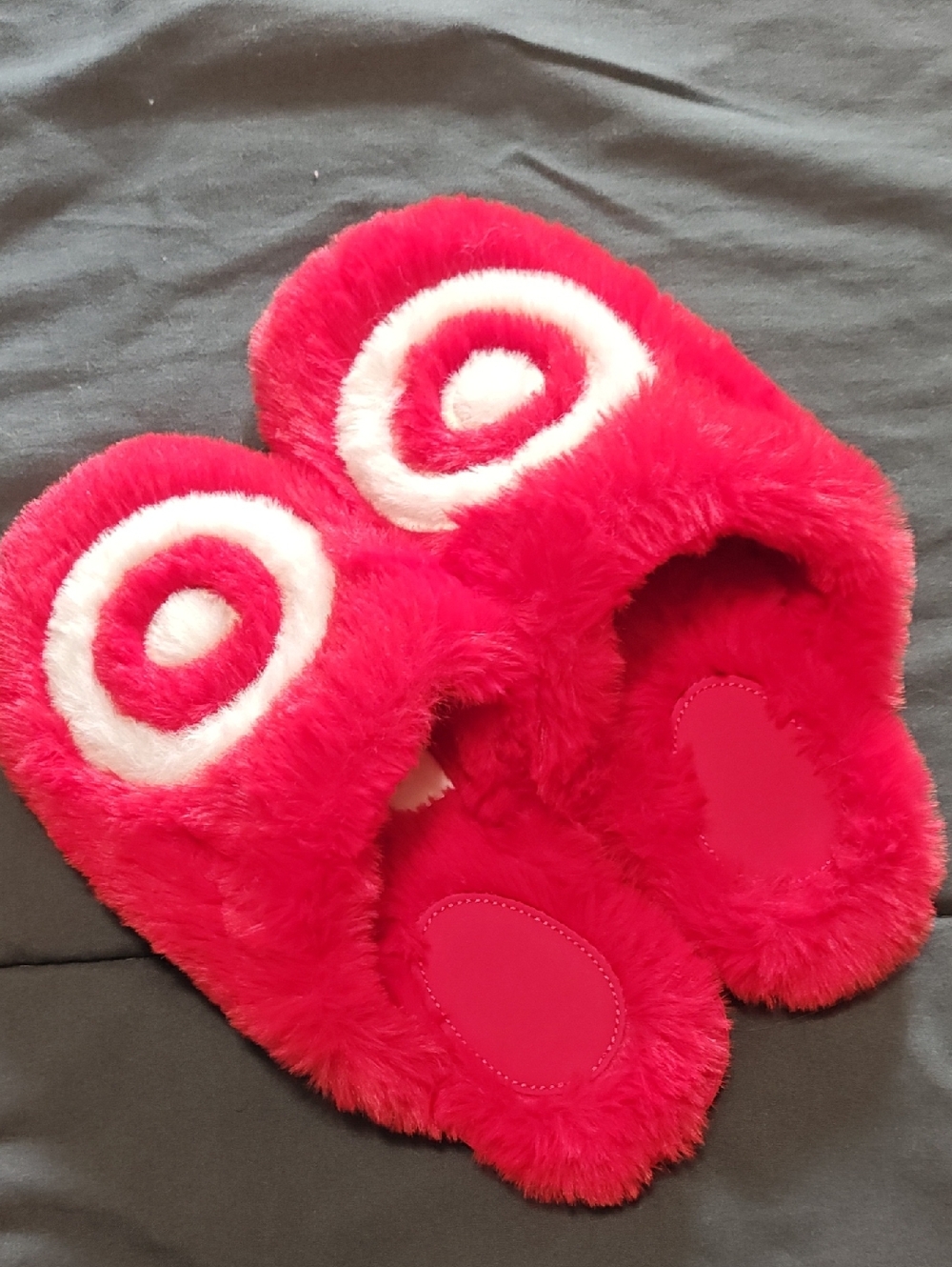 Target Pink and White Fuzzy Target Logo Slippers